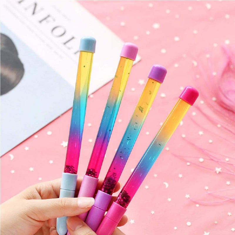 queenland 4 Pack Bling Rainbow Liquid Sand Gel Ink Pen Glitter Fairy Stick Ballpoint Pen Crystal Pens Rollerball Pens Student Pens for Kids Girls Gift Stationery School Office Supplies (Blue Ink) - Image 3